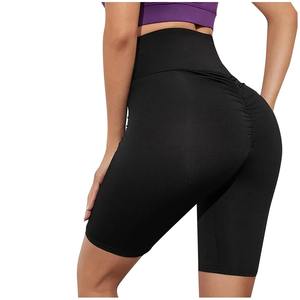 Pantalones cortos de entrenamiento de talla grande para mujer 100% algodón de cintura alta Control de barriga sólido Fitness Mid Street High Butt Lifting tejido de punto - Product Image 1
