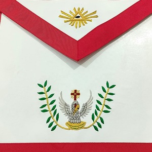 Tablier en cuir de Régalia du Rite Écossais Maçonnique pour les Grands Grades, avec dentelle brodée, ceinture réglable en Rexene et poche arrière - Product Image 3