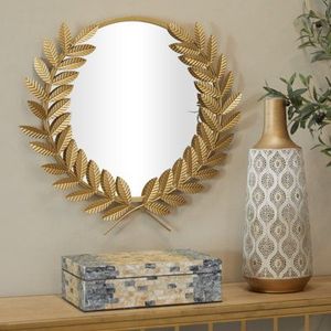 Miroir à cadre à grandes feuilles fini en or Miroir de décoration intérieure Miroir mural au design moderne Vente en gros Miroir de courtoisie pour la maison - Product Image 1