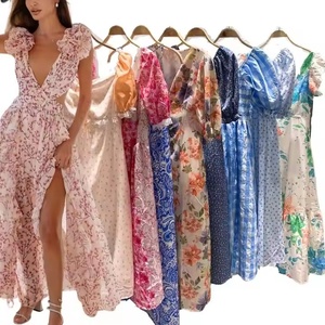 批发女式休闲连衣裙 2025 夏季时尚花卉印花宽松中长连衣裙 - Product Image 1