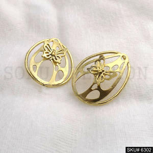 Pendientes grandes de mariposa ovalada, joyería de latón chapada en oro, diseño de gota, ajuste de bisel, tema religioso cristiano de moda SKU6302 - Product Image 2