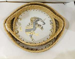 Large Handwoven Rattan & Jute Rope Serving <b>Tray</b> Durable Sustainable and Stylish Decor - Product Image 1