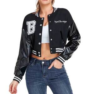 Blouson universitaire court unisexe avec logo personnalisé, patch brodé en chenille américaine, motif baseball vintage rétro, lettres pour femme - Product Image 1