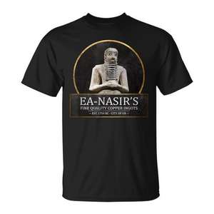 Camiseta con meme de historia de la Edad de Bronce de Ea Nasir con lingotes de cobre, ropa promocional premium - Product Image 1