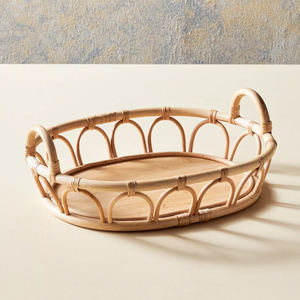 ถาดหวายทรงรีหรูหราและเป็นมิตรกับสิ่งแวดล้อมถาดเสิร์ฟเครื่องจักสานสไตล์โบฮีเมียนสำหรับห้องนั่งเล่นของขวัญที่ยอดเยี่ยมสำหรับปีใหม่ผลิตในเวียดนาม - Product Image 4