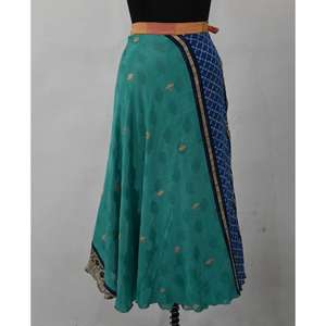 Indian Gypsy Reversible Wrap <b>Skirt</b> Vintage Floral Printed Silk Saree Fabric Perfect <b>Summer</b> Gift <b>for</b> Her with Natural Waistline - Product Image 2