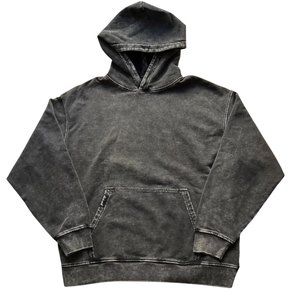 Sudadera con Capucha Estilo Vintage Lavada con Ácido Color Carbón Oscuro, Aspecto Desgastado, Sudadera Holgada de Algodón Suave, Unisex, Informal, para Calle - Product Image 1