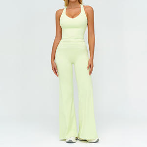 Nouvel ensemble de survêtement pour femmes, pantalon de jogging à jambes larges et évasées, débardeur à bretelles, ensembles personnalisés pour femmes, vêtements de sport, de gym, de jogging, vêtements de sport - Product Image 2