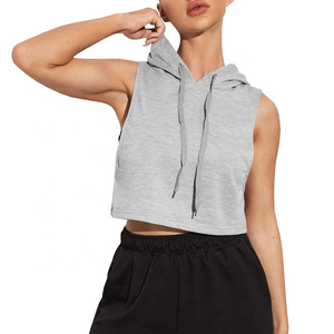 En gros 2025 femmes décontracté sans manches recadrée à capuche débardeur pas cher blanc coton Polyester haut court avec trou décoration - Product Image 3
