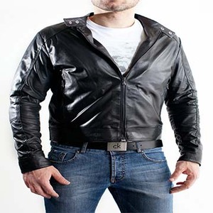 Veste en cuir d'hiver coupe ajustée pour homme avec col montant 100% de haute qualité - Product Image 3