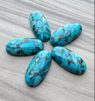Turquoise Cuivre Bleu Naturel, Cabochon Ovale Allongé 12x24mm Calibré, Pierre Précieuse Libre Polie, Taillée à la Machine par Haute Technologie AMARA