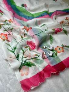 Nuevo Sari de Lino Suave con Bordado de Espejo y Aari, Borde Festoneado Calado para Mujer - Product Image 5