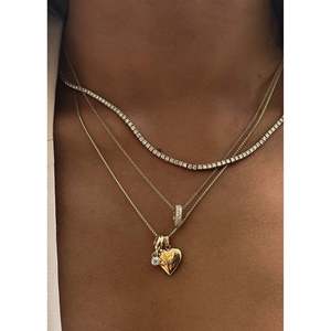 Colliers tendance Mommy + Bb Maison avec pendentif cœur, plaqué or rose, orné de zircon, diamant et perle, pour fiançailles, style religieux - Product Image 4