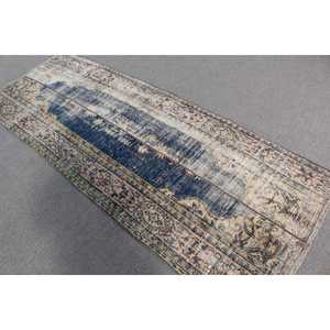 Alfombra de 3.3x8.4 pies, Alfombra Turca, Alfombra Floral de Lana Azul Vintage - Product Image 3