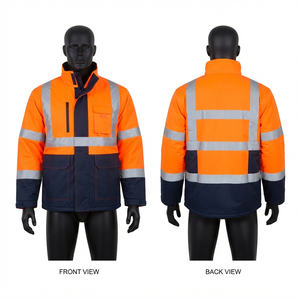 Veste en cuir réfléchissant noir en toile de polyester lavée 300 GSM très résistante avec panneau arrière en X et boutons personnalisés, service OEM - Product Image 2