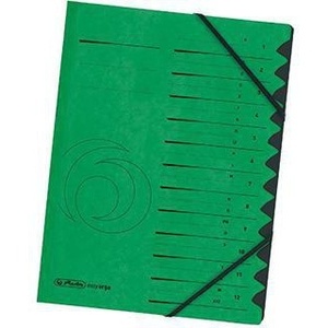 Herlitz Quality <b>A4</b> <b>File</b> <b>Folder</b> 12 Compartments 355g/m Cardboard Green with Black Compartment Block - Product Image 1