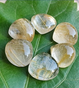 Cabochon en forme de cœur en quartz rutile doré translucide Rutile doré Fabrication de bijoux en vrac Rutile doré 2 pièces - Product Image 2