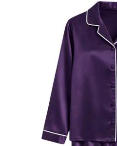 Conjunto de Pijama de Seda Satén Morado para Mujer, Personalizado por el Fabricante, con Botones, Manga Larga, Ropa de Dormir de Lujo, Suave y Brillante, Ropa de Estar por Casa - Product Image 4