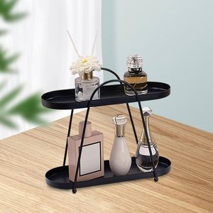 Forme ronde fer noir panier à deux niveaux support de rangement panier de fruits ustensiles de cuisine présentoir de table maquillage support de rangement - Product Image 4