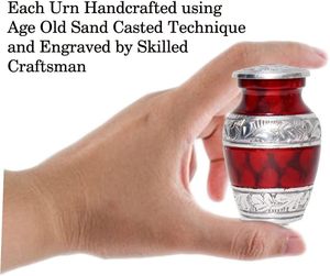 Pequeñas Urnas de Cremación para Cenizas Humanas | Juego de 6-3 Pulgadas Cubicas Mini Recuerdo Rojo y Plata con Estuche de Terciopelo - Product Image 5