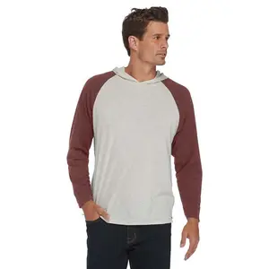 Platinum Delta Adult Tri-Blend Raglan Hoodie T-Shirt in Oatmeal Maroon Size Large Polyester cotton rayon sweatshirt