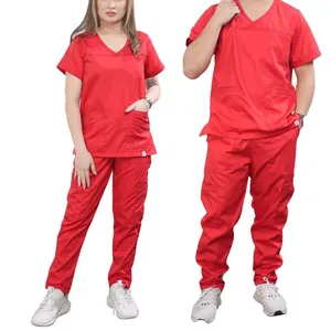 남자 여자 간호사 의료 유니폼 빈티지 폴드 바지 병원 스크럽 세트 니트 병원 스크럽 세련된 조깅 의사 유니폼