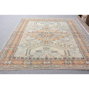 Alfombra Turca Vintage Beige Marrón 4,2x5,6 pies Lana Hecha a Mano Área Grande Patchwork Diseño Rectangular Pasillo Patrón Látex para Habitaciones - Product Image 3