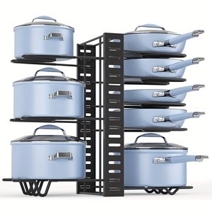 Étagère de <span class=keywords><strong>rangement</strong></span> pour casseroles robuste à 8 niveaux, réglable, bricolage, support pour casseroles et couvercles, gain de place, organisateur de comptoir de cuisine, outil - Product Image 1