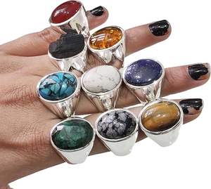 Bague pour homme en gros, améthyste naturelle, pierre de lune, labradorite, turquoise, pierre précieuse, bijoux arabes, bague en argent sterling 925 - Product Image 1