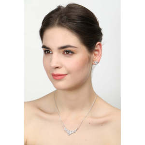 NOVAMART Fine Marquise Cut 925 Sterling <b>Silver</b> Rhodium Plated Pendant <b>Earring</b> <b>Necklace</b> <b>Set</b> with Chain Gift for Women <b>and</b> Girls W - Product Image 6