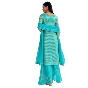 Georgette Kurta Palazzo bleu aqua avec organza Dupatta et je dois travailler vente en gros de vêtements ethniques pour femmes OEM usine de vêtements - Product Image 5