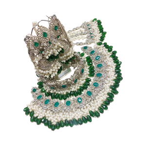 Ensemble de bijoux de mariée en acier inoxydable lourd avec strass, plaqué argent, collier classique à plusieurs rangs, boucles d'oreilles cloutées, anniversaire, femme - Product Image 1