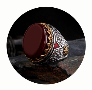 Turkish Style Vintage Mens Luxury 925 Sterling Silver Agate <b>Ring</b> Classic Wedding Natural Stone Customized Size Wholesale Jewelry - Product Image 3