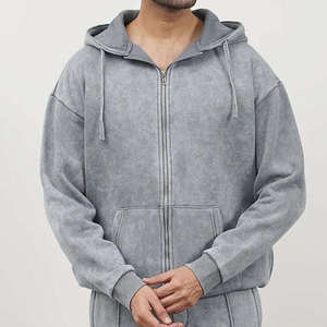 Sudadera con Capucha de Felpa Lavada al Ácido 100% Algodón para Hombre, Bordado Digital, Corte Holgado, Diseño Forrado, Cierre de Cremallera, Cuello con Capucha para Invierno - Product Image 1
