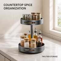 Étagère à épices en aluminium spatial, à un ou deux niveaux, organisateur de cuisine gris bronze pour pots et bouteilles d'assaisonnements