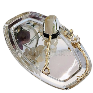 Golden Plated With Side Handles Tray Rectangular Shape Design Aluminum <b>Metal</b> Creative Under Glazed Dishes & <b>Plates</b> Tray - Product Image 4