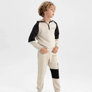 High Quality Custom Made Embroidered Double Sleeved Raglan Hoodie for Kids Half Zip up with Organic Cotton for <b>Boys</b> and Babies - Product Image 2