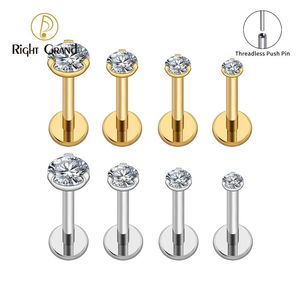 Terminale Superiore Push-Pin Senza Filettatura in Titanio ASTM F136 con Zircone Cubico da 2/2.5/3/4mm 18G per <span class=keywords><strong>Piercing</strong></span> a Lobo, Trago, Elice, Cartilagine, Naso - Product Image 1