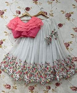 Tendance à prix de gros coton vêtement ethnique lourd Lehenga Choli avec Dupatta Georgette broderie séquence travail fêtes - Product Image 4