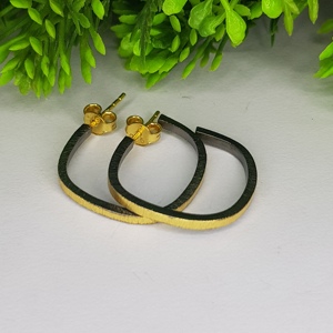 Pendientes de Aro Bonitos Hechos a Mano en Plata de Ley 925, Chapados en Dos Tonos, Negro y Dorado |   Pendientes de Regalo Únicos - Product Image 2