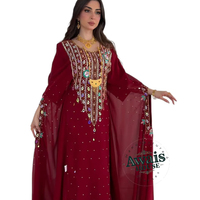 Robe Kaftan Abaya Traditionnelle Islamique AWAIS HOUSE Dubaï, Longueur au Sol, Grande Taille, Légère, Faite à la Main, Perlée, en Georgette