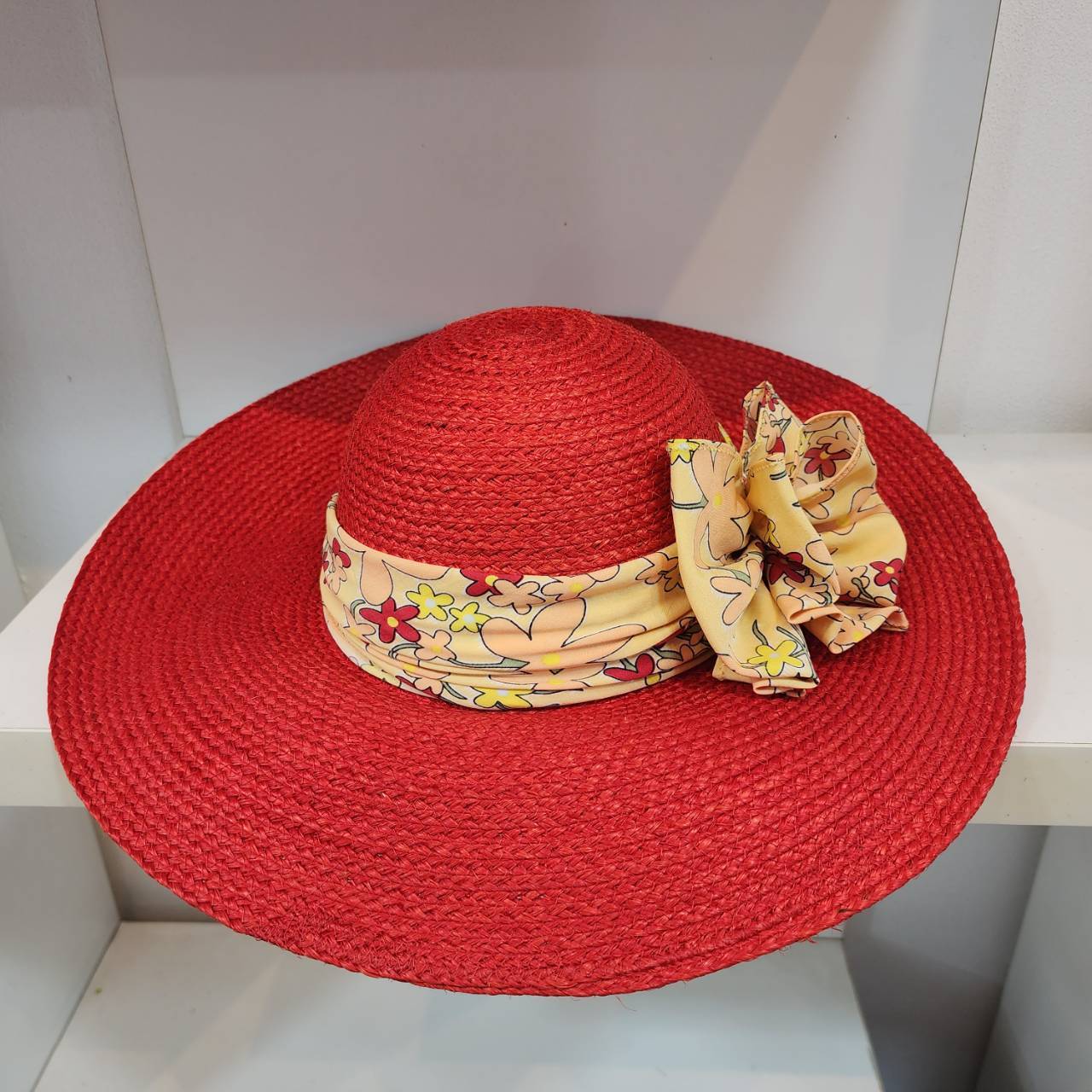 Straw Sun Hat with Green and Red Ribbon Trim Honeybloom Garden Hat with Green Ribbon | At Home main image 3