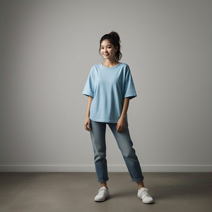 Camiseta de hombro caído para mujer, camiseta de verano de manga corta con cuello redondo, camiseta de gran tamaño de poliéster y algodón 100% para mujer - Product Image 3