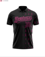 T-shirt décontracté tricoté respirant noir et rose uni à manches courtes pour femme – Sensibilisation au cancer du sein – Soins de santé