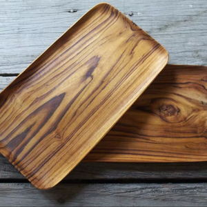 Vaisselle décorative rectangulaire en bois massif véritable naturel, plateau de service à fruits, plateau de service à café, plateau de service à café - Product Image 4