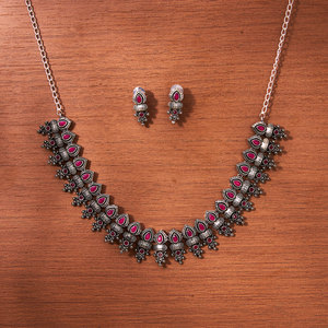 Bijoux classiques artificiels faits main élégants de collier réglés pour les femmes avec l'électrodéposition oxydée - Product Image 4