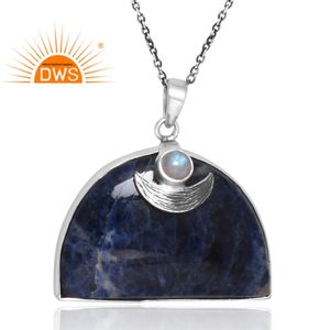 ขายดี925สเตอร์ลิงเงินธรรมชาติรุ้งดวงจันทร์และสร้อยคอจี้พลอยโซดาไลต์เครื่องประดับที่กำหนดเองสำหรับผู้หญิงของขวัญสำหรับผู้หญิงสำหรับเธอ - Product Image 4