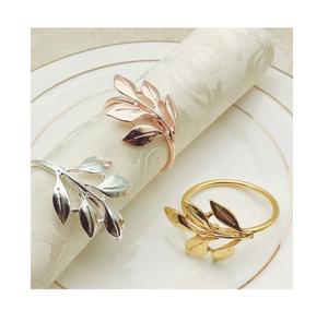 Servilleteros de metal con diseño de hoja único en oro rosa, plata y acabado dorado para Decoración de mesa - Product Image 1