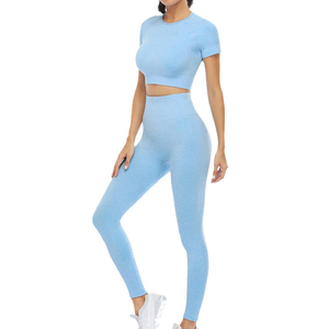 Conjunto de yoga para niñas al por mayor con logotipo personalizado conjunto de entrenamiento mallas de yoga para niñas conjuntos de yoga para correr de manga larga para mujeres - Product Image 1