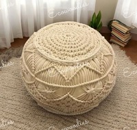 Pouf rond moderne en osier doux, tricoté au crochet, siège confortable, bleu, ottoman, pour salon, entrée, console
